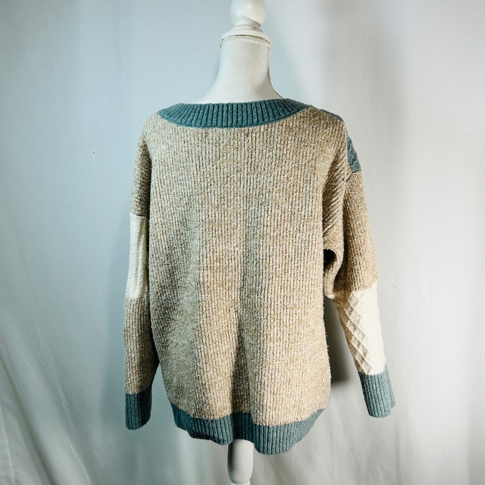 Altar State Patchwork Colorblock V Neck Sweater S… - image 6